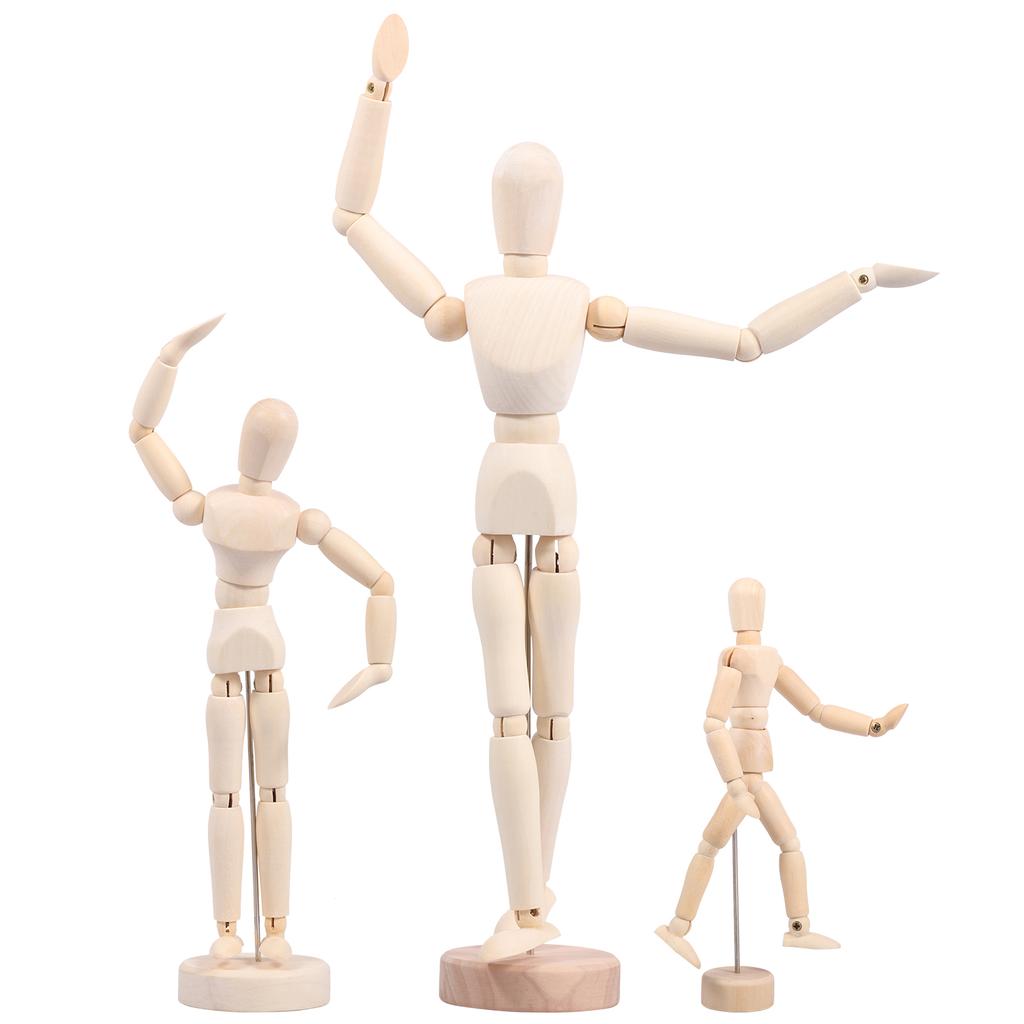 3Pcs Wooden Artist Manikin for Drawing Sketch Flexible Body Joints Human Figures Posable Puppet Models Ornaments Home Decoration