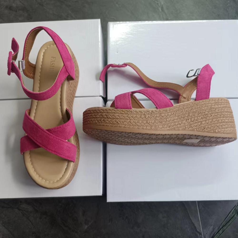 Sandales à talon compensé de 7 cm pour femme, chaussures de marche décontractées et confortables, nouvelle mode, plateforme épaisse, boucle