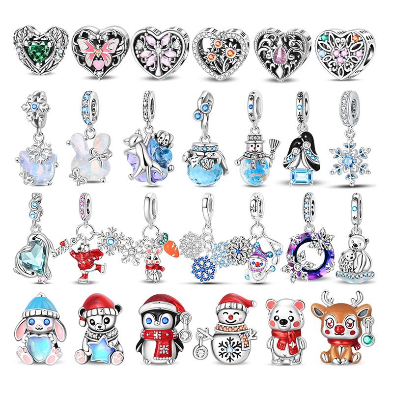 New Winter Charms Bead Copper Snowflake Snowman Penguin Deer Dangle Fit Bangle Bracelet Necklace Diy Jewelry