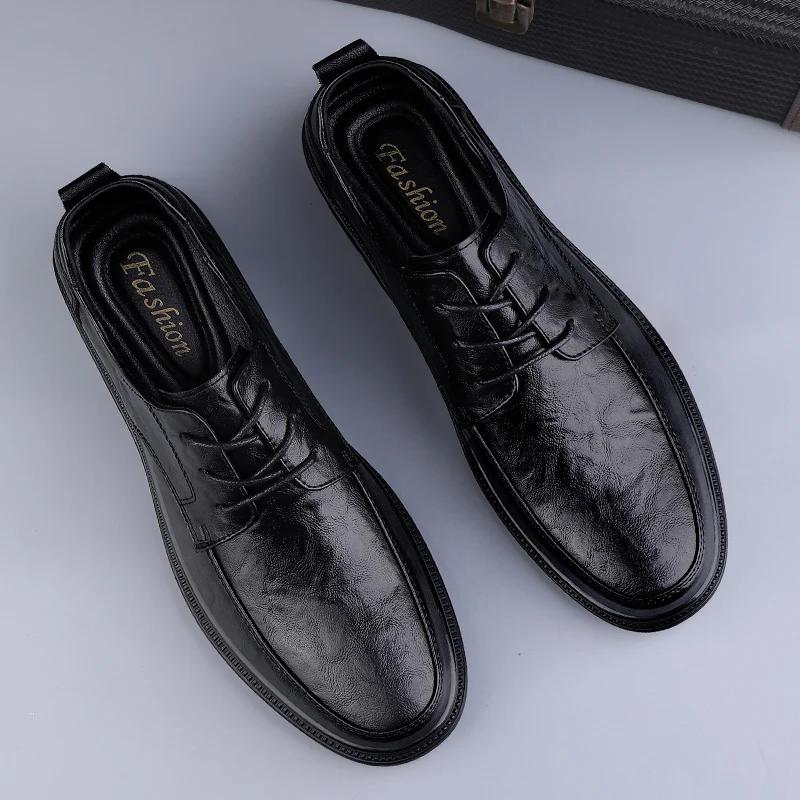 New Fashion Men Oxford Shoes Genuine Leather Mens Oxfords Shoes Casual Wedding Dress Footwear Soft Lace-up Formal Business Shoes