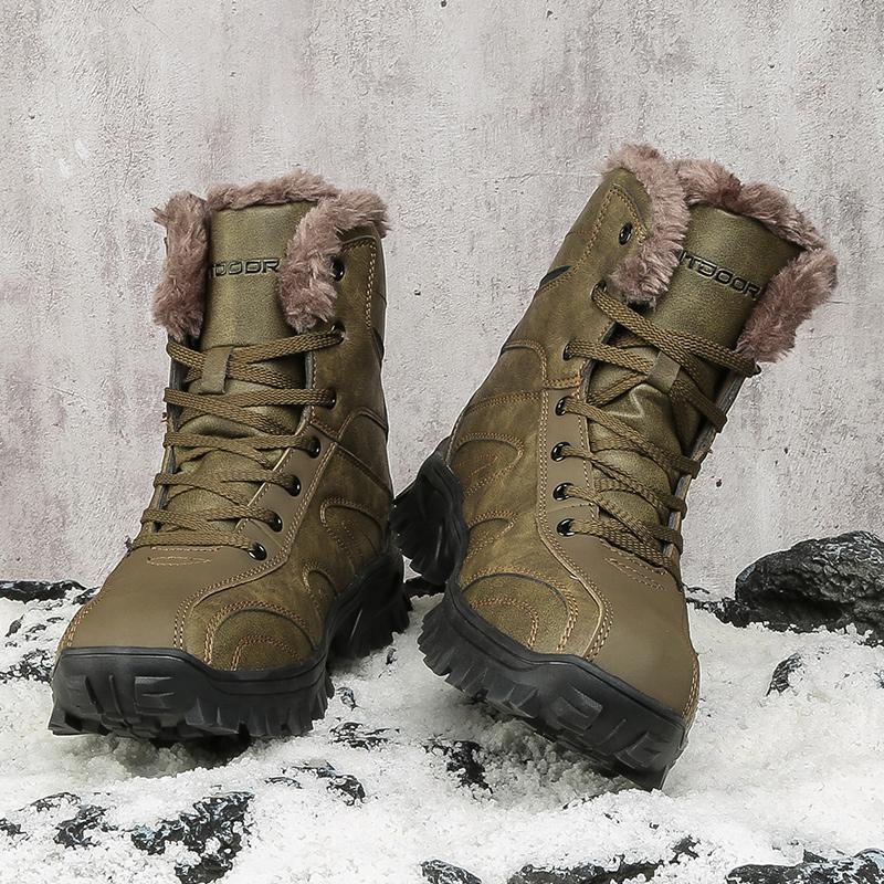 Outdoor Hiking Shoes Men Comfortable Casual Thick-soled Snow Boots Men Plush Anti-slip Breathable High-top Boots Men