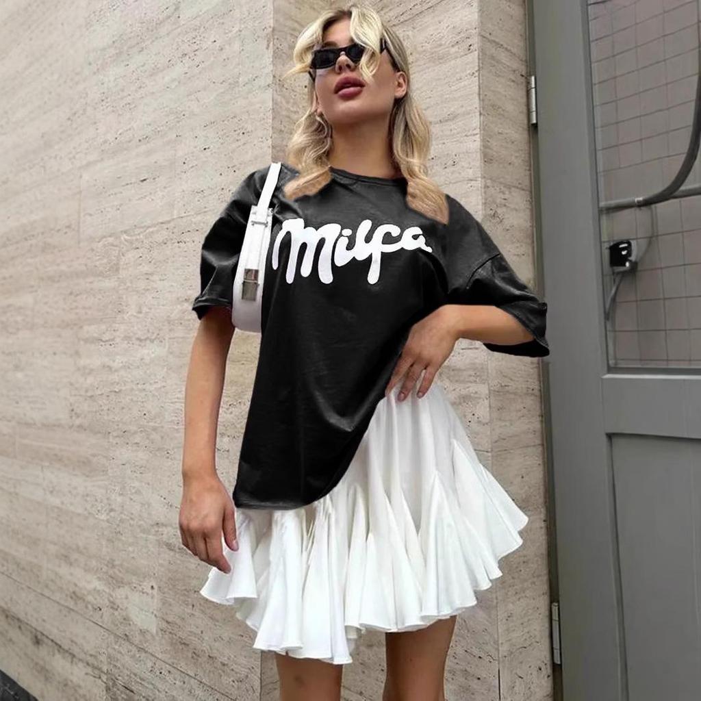 Dopamine Retro-Style Loose Fit Cotton T-Shirt with American and European Print