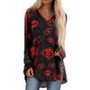 Ladies' Fashionable And Casual Halloween Printed T-shirt Long Sleeved V-neck Mid Length Top