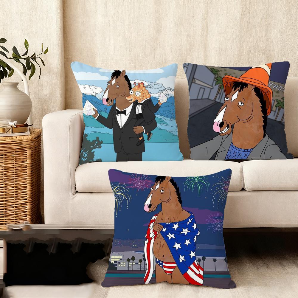 B-Bojack Horseman Cushion Cover Soft Plush Fabric Double-Sided Printed Sofa Cushion Cover For All Seasons Home Decor Gift