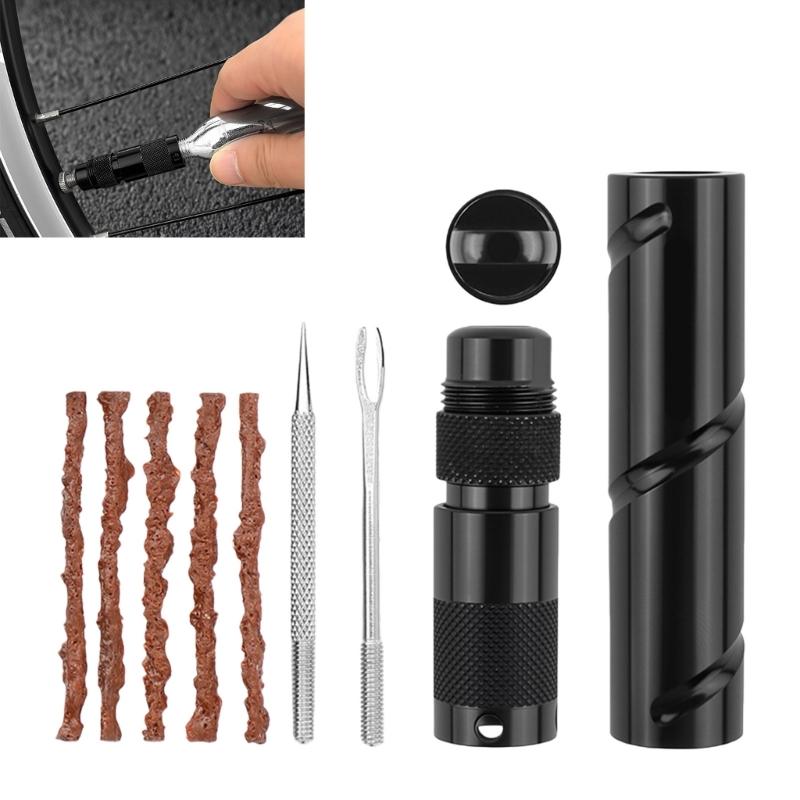 Bike Tubeless Tyre Repair Kits Portable Bicycles Tire Tool with Rubber Strips for Road Mountain Bicycles Tyre Repair