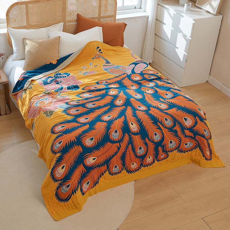 National Trend Four-layer Thickened Cotton Gauze Throw Blanket Towel Quilt Summer Air Conditioning Quilt Sofa Cover Blanket Single Double Bed Cover