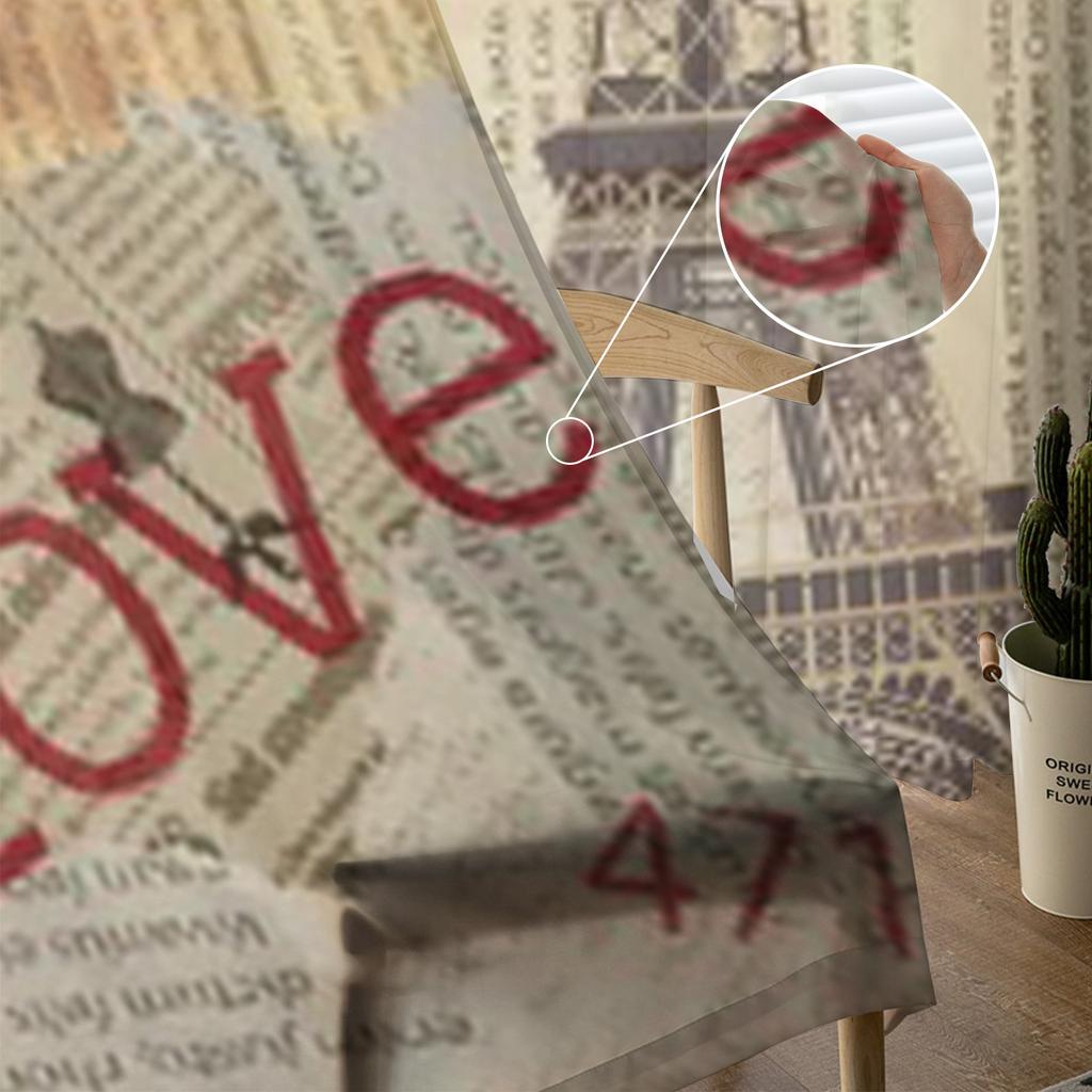 Vintage Poster Paris Torn Newspaper Sheer Curtains for Living Room Transparent Tulle Window Curtain Bedroom Kitchen Veil Drapes