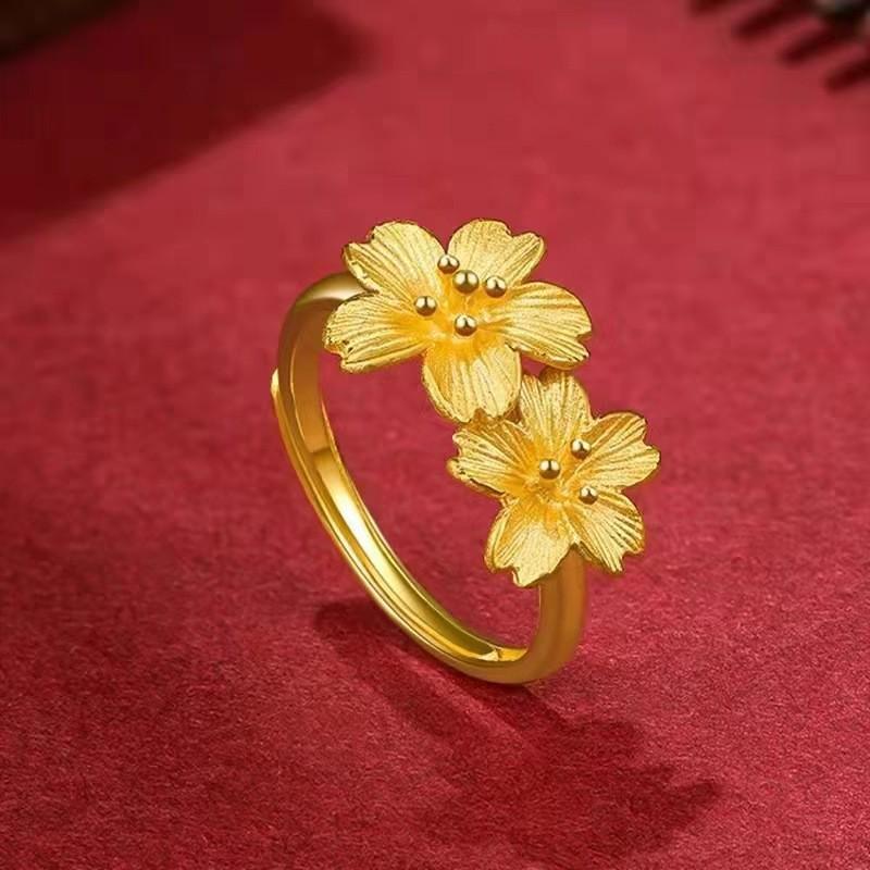 Gilded Ethnic Retro Thorn Flower Adjustable Ring in Vietnamese Sand Gold