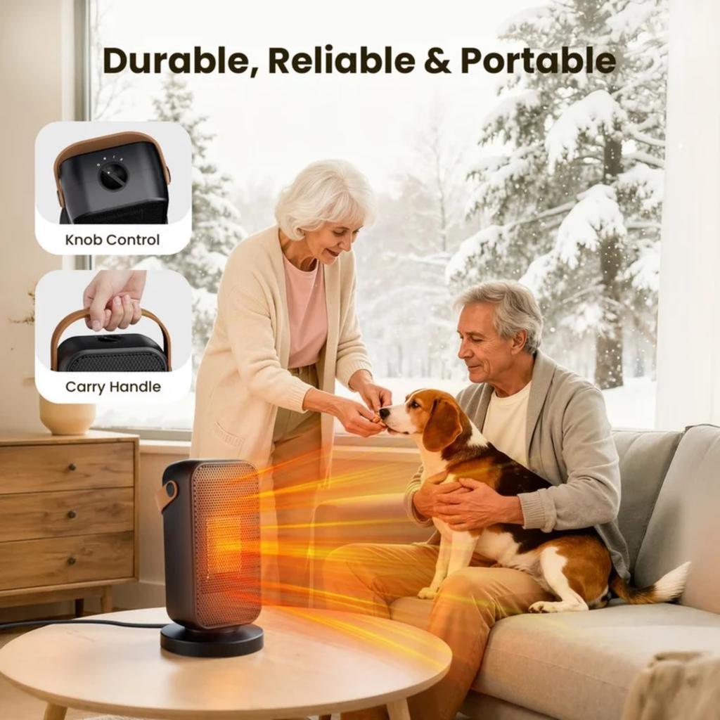 Space Heater, Quiet & Safe Portable Electric Heater for Indoor Use