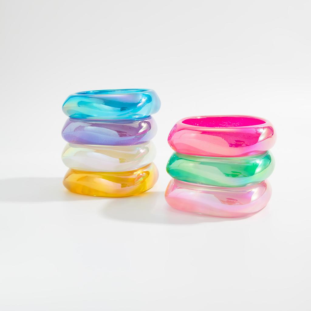 Fashionable Punk Summer Beach Colorful Resin Sparkling Irregular Bracelet for Women's Daily Wear and Parties Bangles for Women