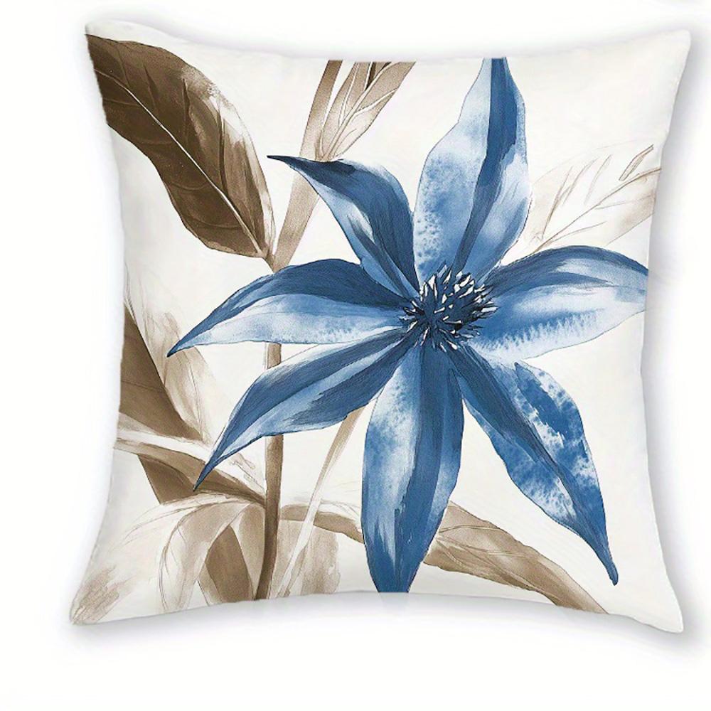 Blau getönte Aquarellblumen Beidseitig bedruckter Kissenbezug Kurzer Plüsch Geeignet für Wohnzimmer Schlafzimmer Zierkissenbezug