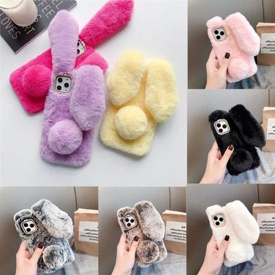 Rabbit Bunny Warm Furry TPU Case for iPhone 15 14 13 12 11 Pro Max  8 7+ SE2 X XR XSMAX Samsung S23 S22 S21 S20 Plus Note20Ultra S21FE A12 A13 A53 A52