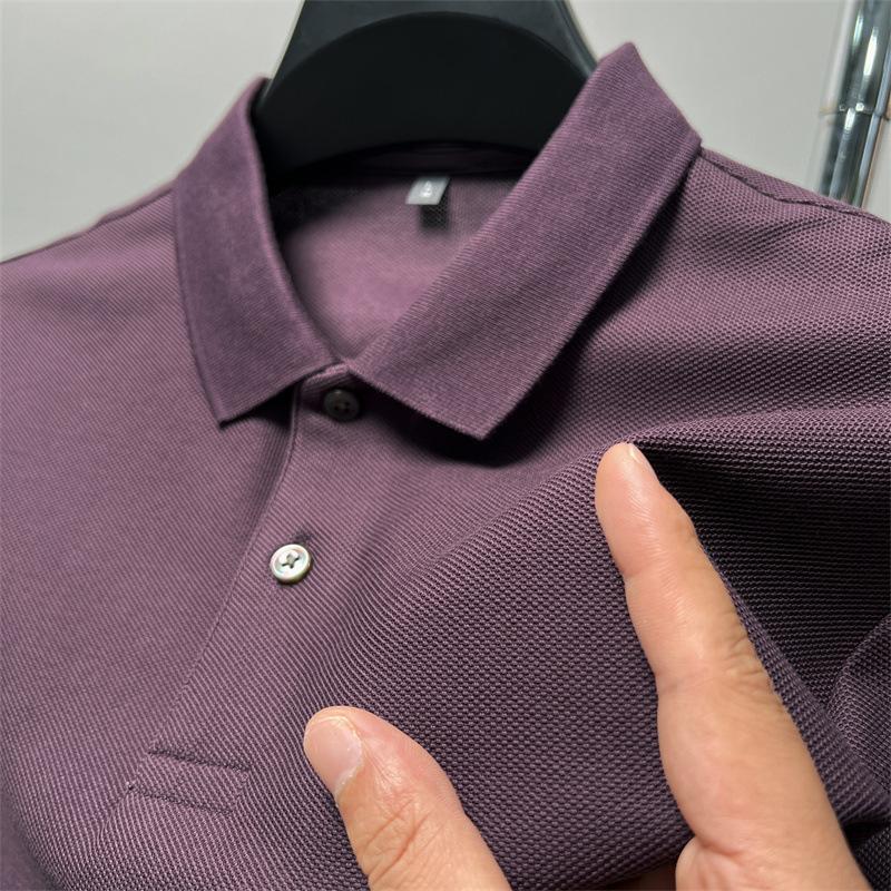 Poloskjorte herre T-skjorte Kortermet sommer Ensfarget Business Casual Lapel Mercerized Cotton Halvermet T-skjorte for menn for menn