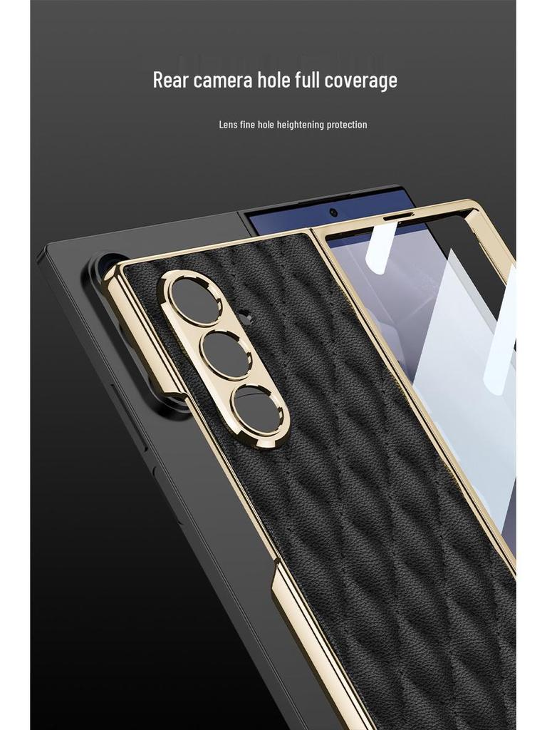 Samsung ZFold7 Luxury Diamond Lattice Leather Case with Integrated Screen Protector