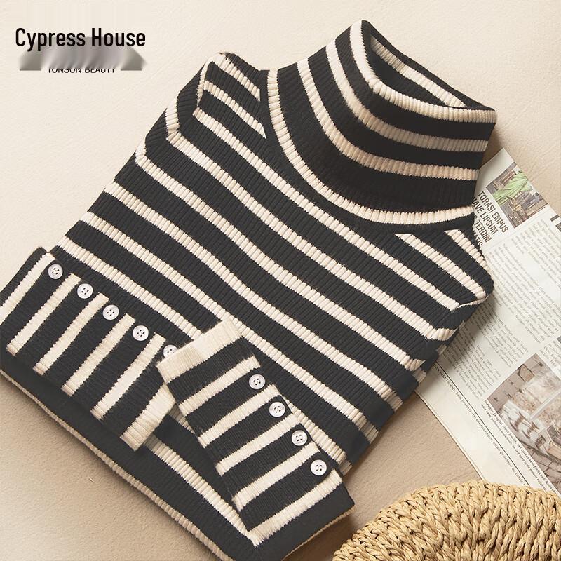 

Женский осенний облегающий трикотажный свитер 2025 года с высоким воротником, цветным блоком и полосками L