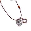 Leather Wood Beads Beaded Leaves Hollow Pendant Necklace Retro Ethnic Style Sweater Chain Simple Versatile Item Decoration