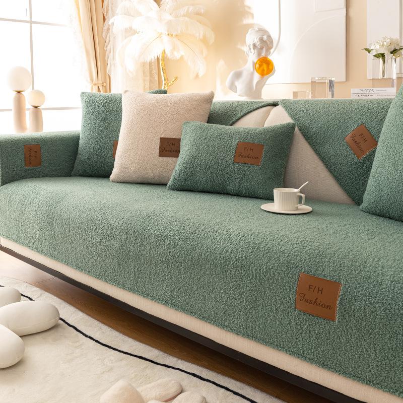 Nordic Teddy Velvet Sofa Cushion Thickened Plush Cushion Anti-slip Leather Sofa Cover High-grade Simple Anti-slip