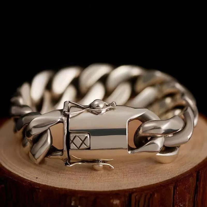 

Domineering Thick Punk Men s Korean Style Trendy Bracelet Trendy Women s Wide Version Bracelet 22CM срібний