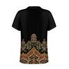 Women's Casual Floral Print V-Neck Short Sleeve Decorative Button T-Shirt Top