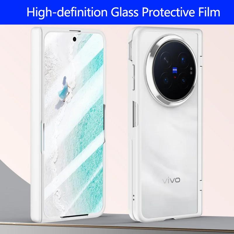 Frosted Semi-transparent Back Cover For VIVO X Fold 6 with Metal Lens Ring Front Glass Screen Protector Case