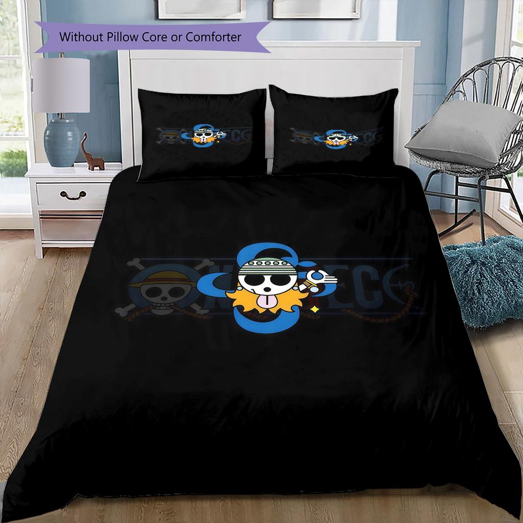 One Piece Logo Pattern Bedding Quilt Set Quilt Cover Pillowcase Home Birthday Gift(1 * Duvet Cover + 2 * Pillowcase, Without Core)