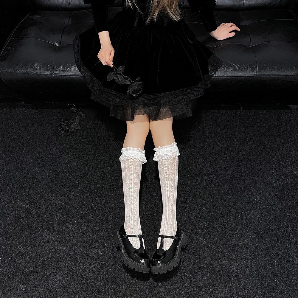 White lace calf stockings stockings women's summer lolita lolita stack socks mid tube socks jk stockings