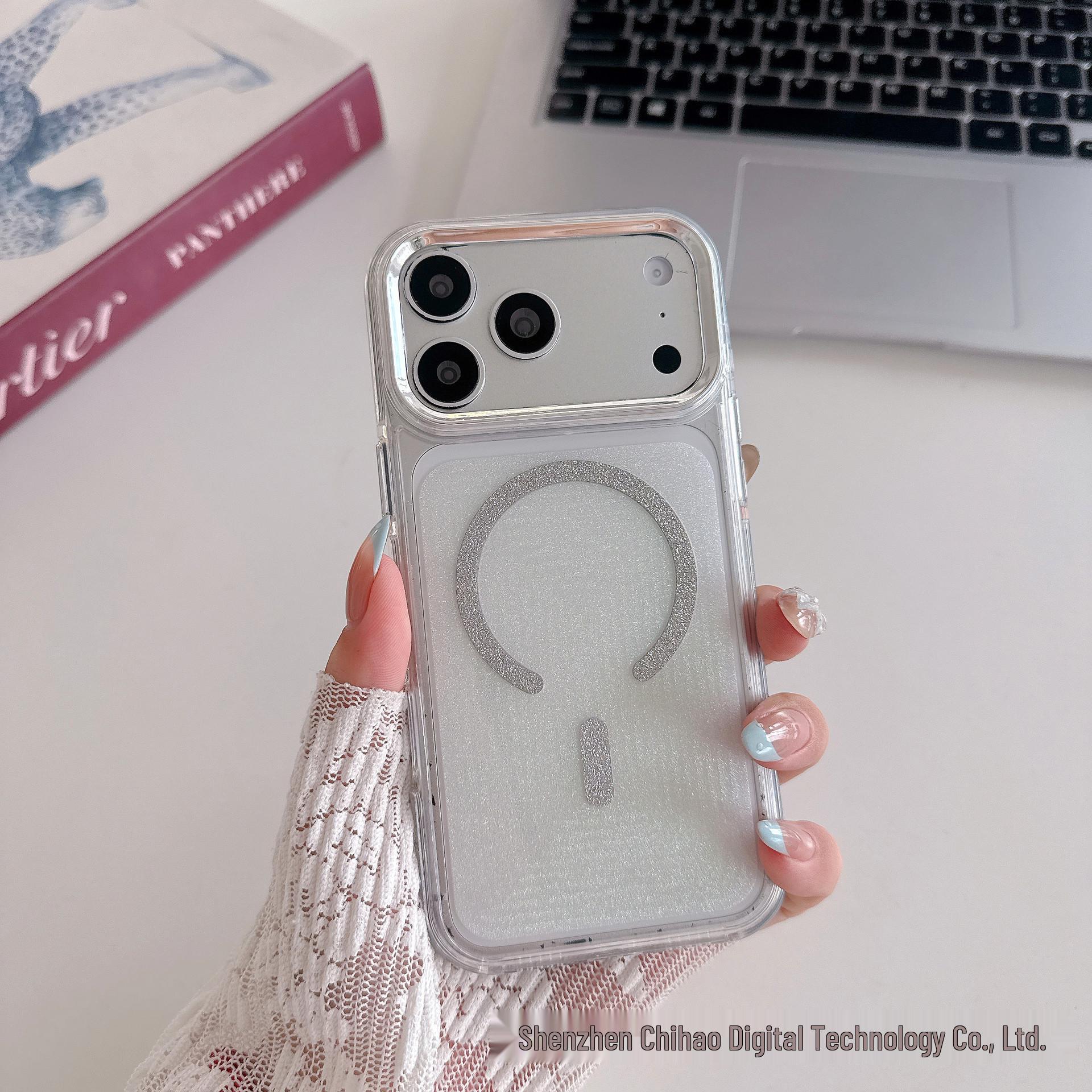 

Ice Glitter Magnetic Acrylic Phone Case with Metal Lens Drop Protection for iPhone 17 Pro Max iPhone 14 Pro Max