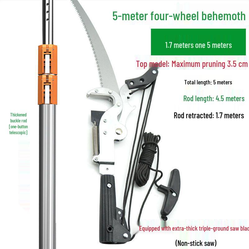 Aluminum Alloy Telescopic Pole and Pruner with High Branch Saw for Tree Pruning.