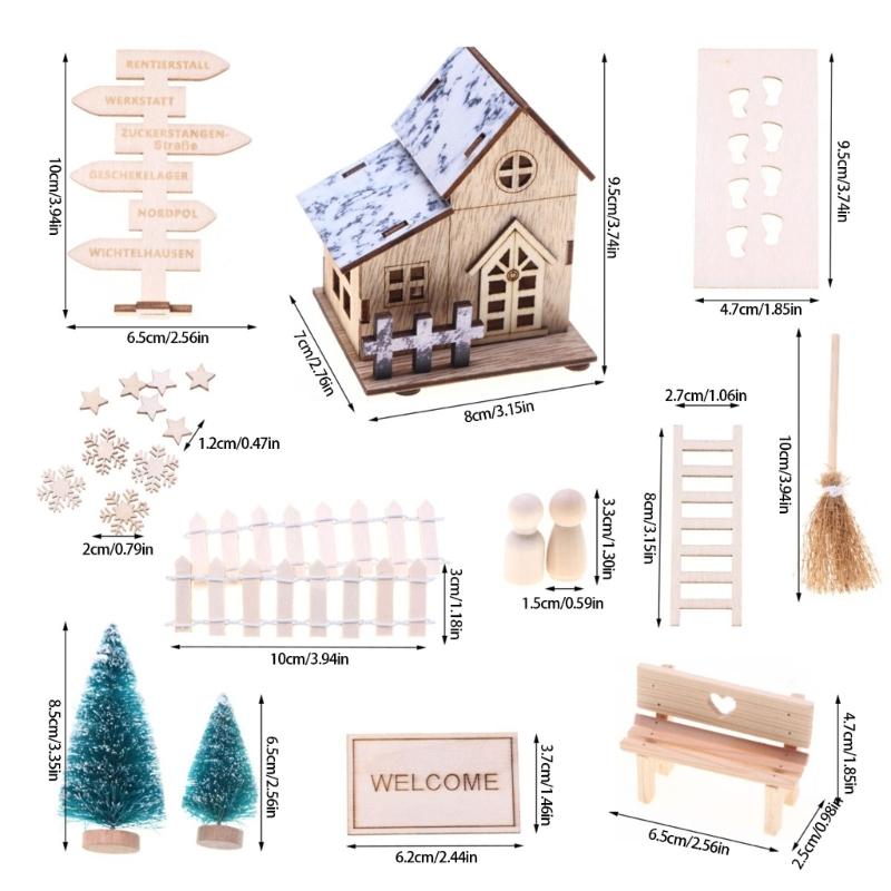 Miniature Wood Doll House Christmas Doll House Assembly Kits with Accessories and Safe LED Lighting for Kids Creative Play