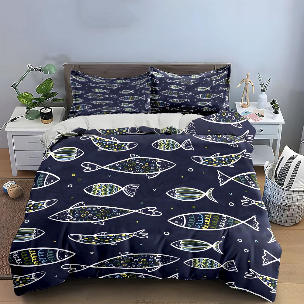 Colorful Fish Pattern Design Bedding Duvet Cover Set (1*Duvet Cover 2*Pillowcases, without duvet insert)