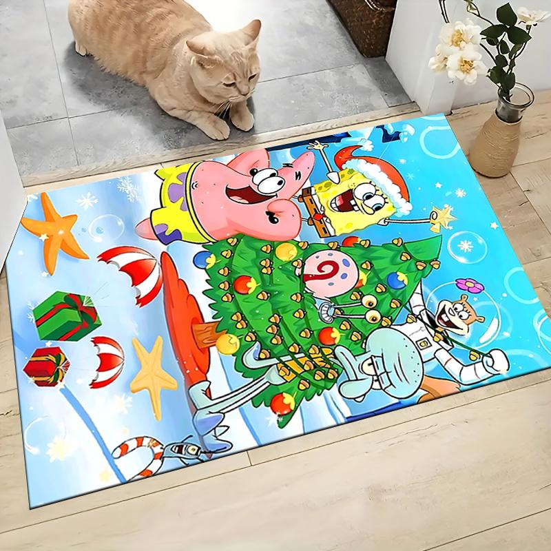Christmas Spongebob Celebration Carpet Rug Soft Washable Anti Slip Home Living Room Sofa Mats Personalized Christmas Rug