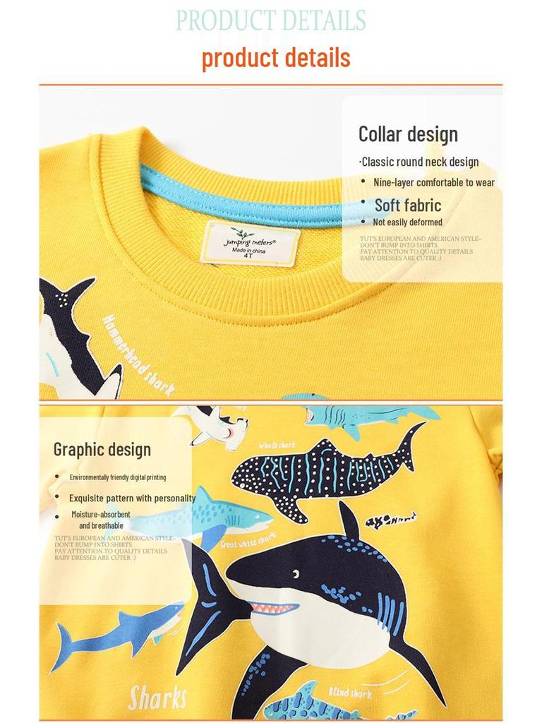Boys' Luminous Shark Party Hoodie – European & American Style, Round Neck, Autumn Top for Small & Medium Kids.