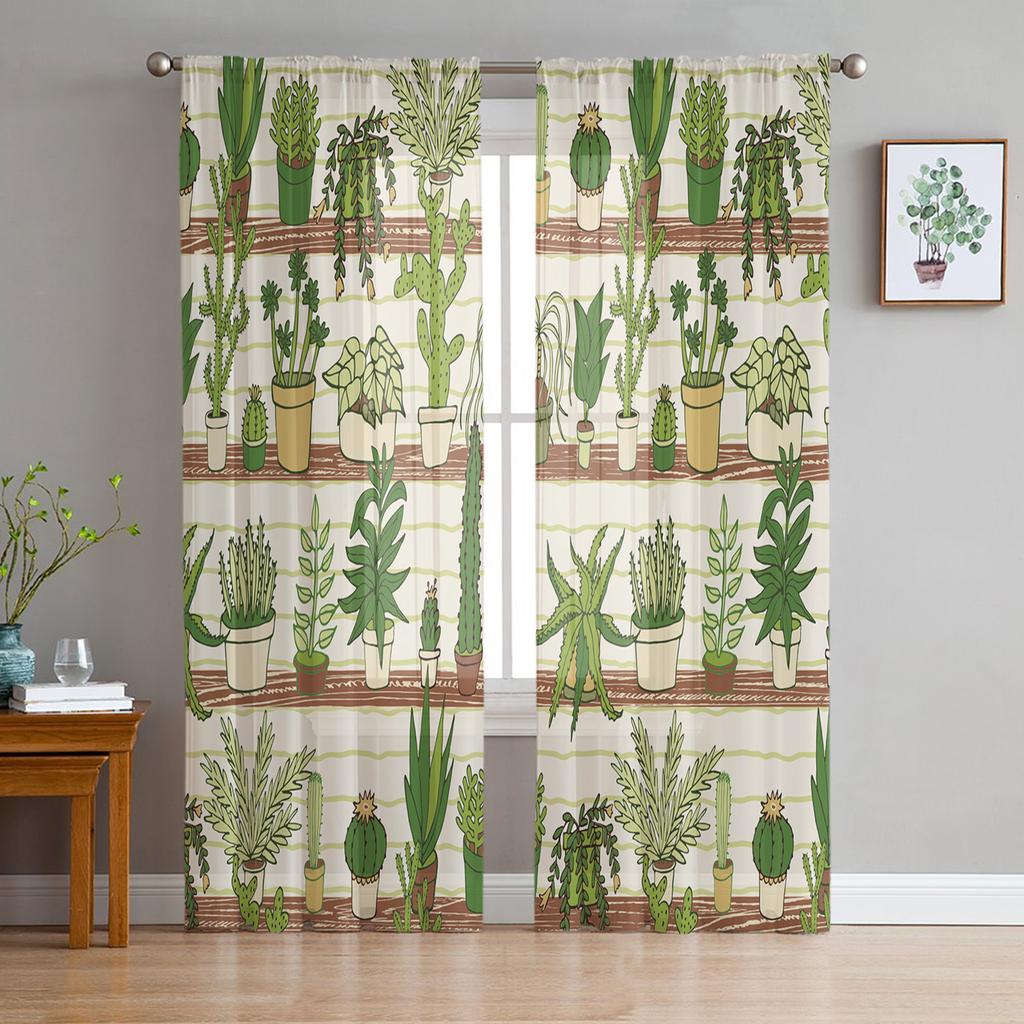 Succulent Cactus Modern Curtains For Living Room Transparent Tulle Curtains Window Sheer For The Bedroom Accessories Decor