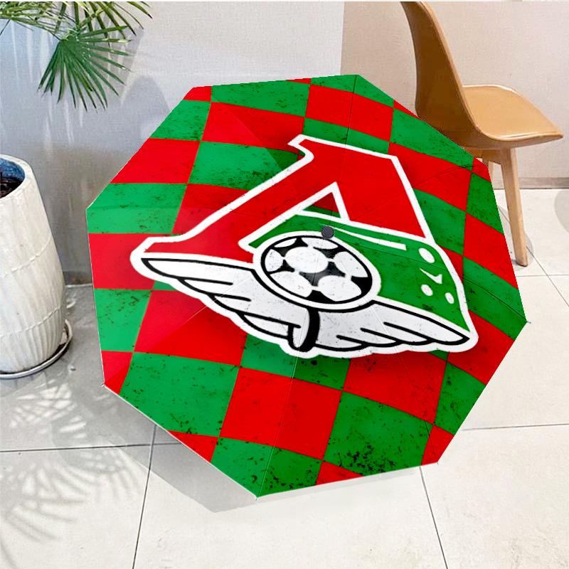 Green And Red Soccer Emblem Printed Automatic Umbrella, 8-Frame for Travel, camping, Casual Umbrella, Essential Gift for for family and friends