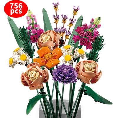 Floare Artificială Eternă Decor Bloc de Construcție Model Cărămidă Moc Buchet Trandafir Jucărie DIY pentru Femei Fete Cadou pentru Mama Iubita