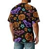 Men Casual Corduroy Short Sleeve Lightweight Breathable Round Neck Top Halloween Pattern Printed Shirt