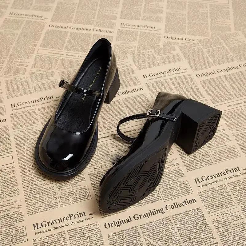 Spring Autumn Women's Luxury Party Shoes Medium Heel Retro Square Toe Velvet Mary Jane Shoes Flat Square Buckle Single Loafers