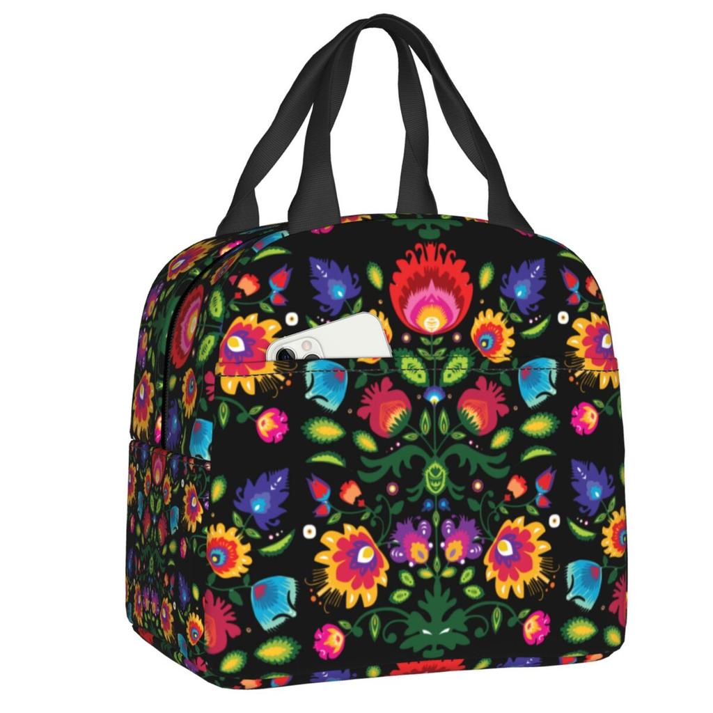 Poland Folk Roosters Lunch Bag Women Cooler Thermal Insulated Polish Floral Print Lunch Box for Children School Food Picnic Bags