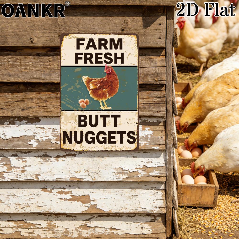 Vintage Farm Fresh Butt Nuggets Kovová plechová cedule Ideální dárek Retro kuřecí plakát Kovové cedule pro farmu zahradu dům dekorace stěny