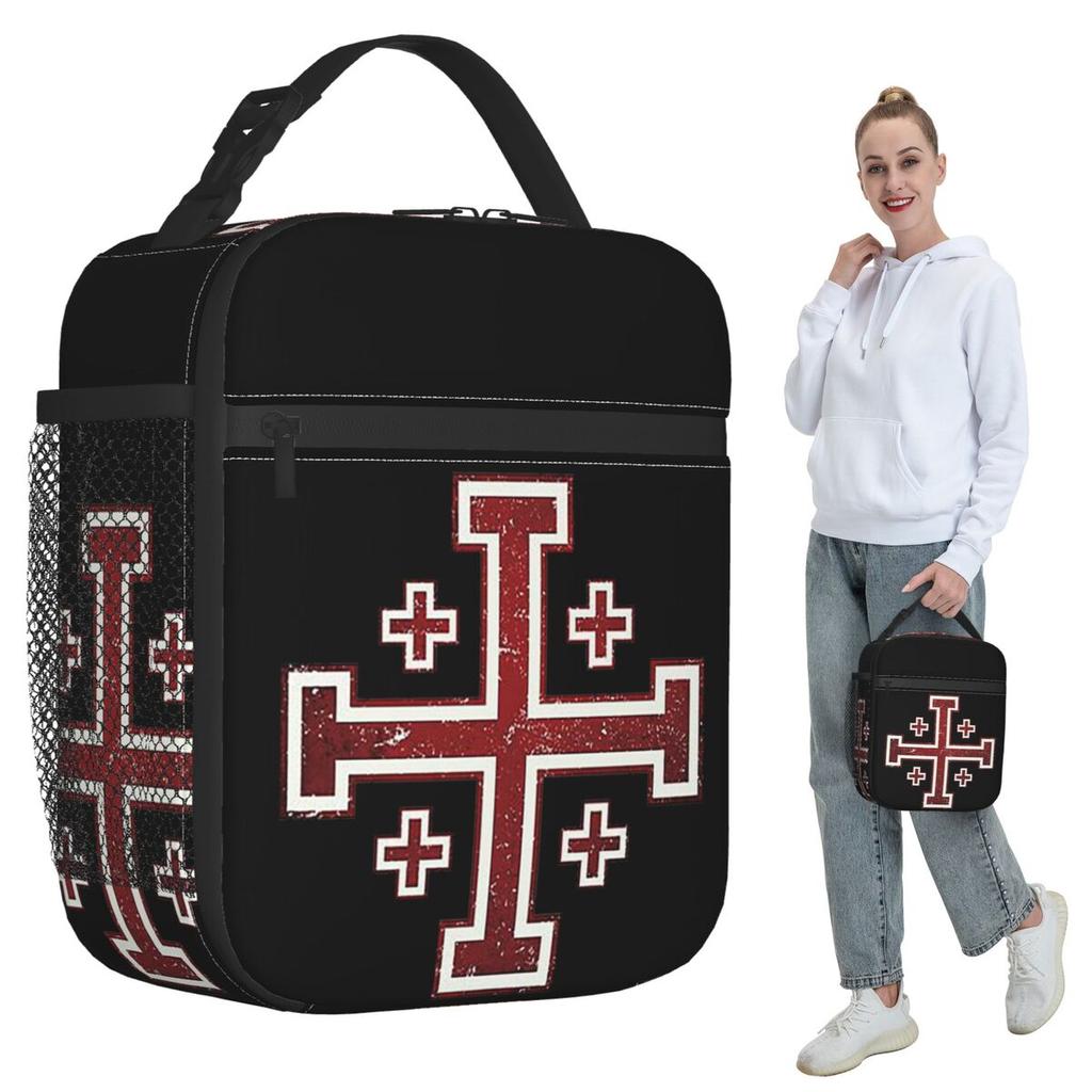 Jerusalem Cross Medieval Knights Cross Crusader Insulated Lunch Bag for Kids School Cooler Thermal Food Box Tote Lunch Boxes
