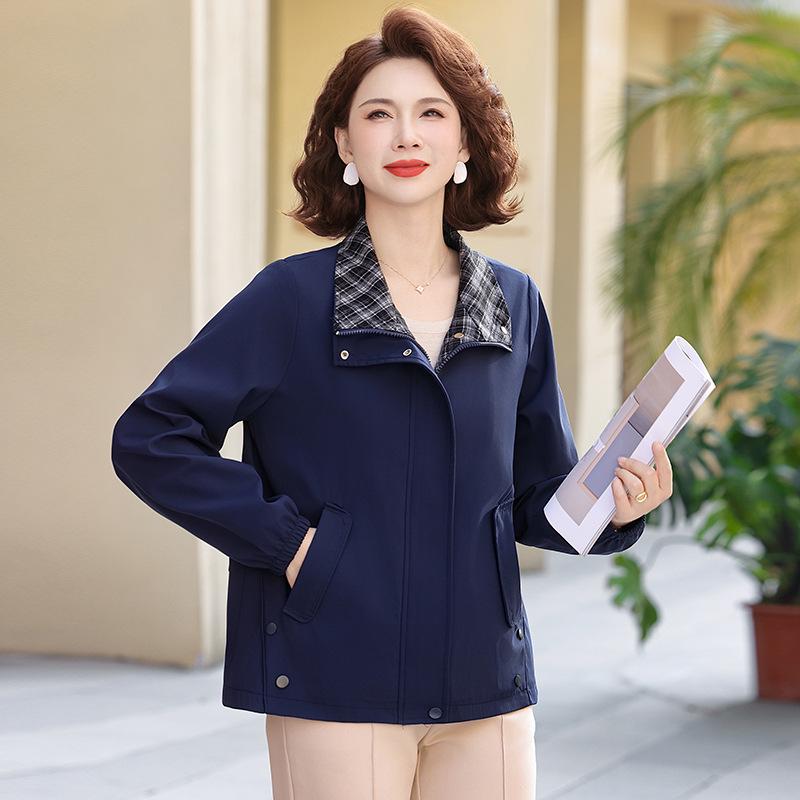 

Women s Spring & Autumn 2026 Jacket - Stylish Lapel Loose Fit for Middle-Aged & Elderly 4XL (135-145 lbs) чёрный