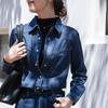 Women's French Retro Blue Denim Shirt - Stylish Layered Autumn/Winter Commuter Top
