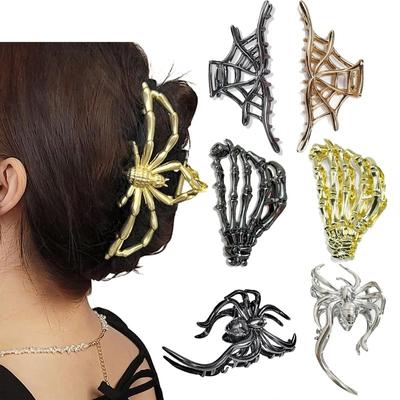 Neue 2023 Halloween Spinne Skelett Haar Klaue Clips für Frauen Schmuck Zubehör Schwarz Silber Gold Große Haarspange Party Kopfbedeckung
