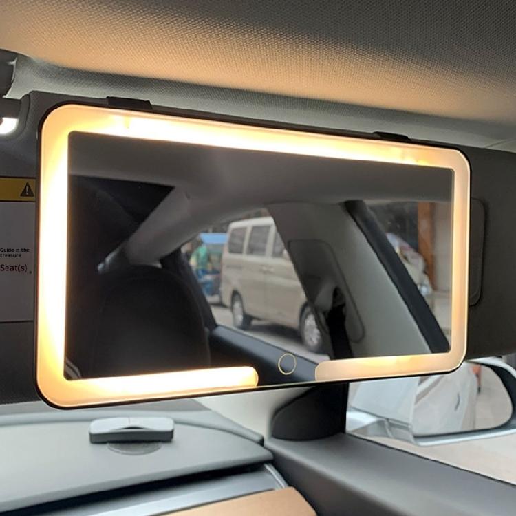 Portable Rechargeable Car Makeup Mirror With Auto Dimming LED Lights And Secure Sun Visors Attachment Quick Installation