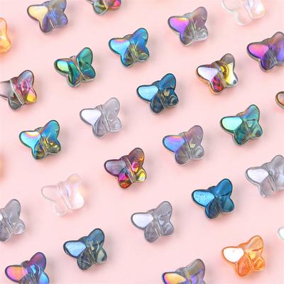 20pcs Fashion DIY Beaded Bracelet Loose Beads Color Plating Butterfly Glass Jewelry Making Handmade Exquisite Materials Accessories