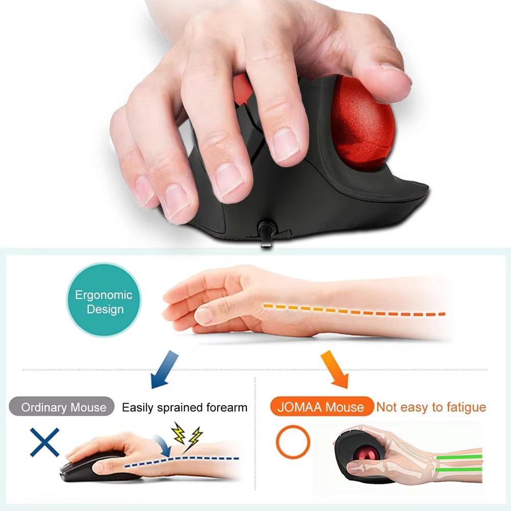 JOMAA Ergonomic Wired Trackball Mouse with Silent Button, Plug and Play, 6.56ft Cable