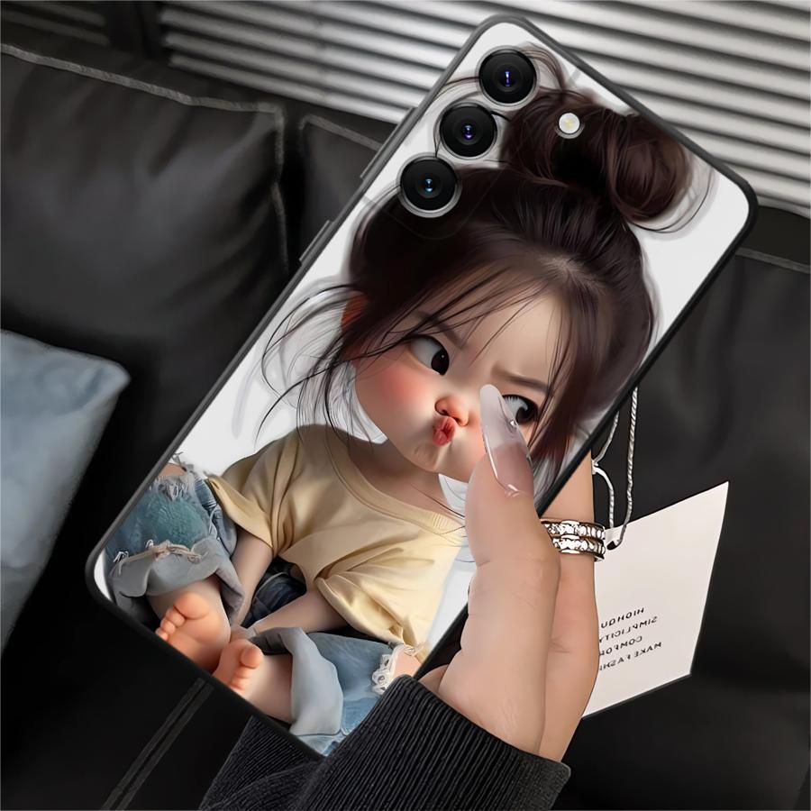 Case for Samsung Galaxy A20 A13 A06 A40 A16 A05 A10 A12 A30 A15 A17 A70 A50 A04 Black Soft Phone Cover Cartoon Girl Pattern