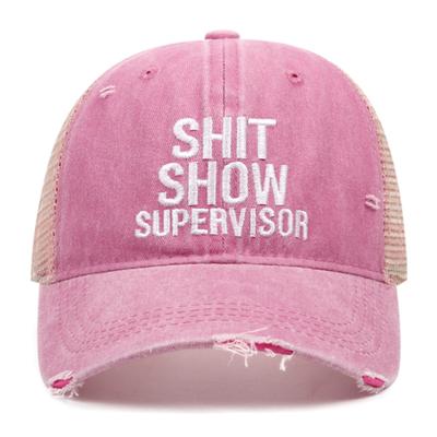 Unisex SHIT SHOW SUPERVISOR Embroidered Vintage Washed Denim Baseball Caps Summer Outdoor Breathable Mesh Casual Sun Hat