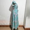 Damen Frühling Ärmelloses Kleid mit Blumendruck und V-Ausschnitt, Sommer, lässig, A-Linie, knöchellang, hohe Taille, Schnürung, böhmische Urlaubs- und Strandkleider