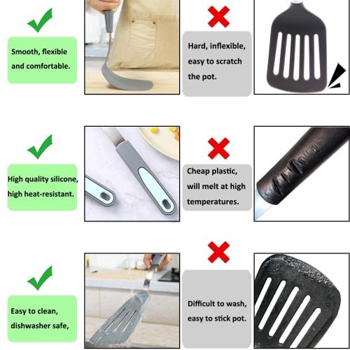 To Encounter Silicone Spatulas, 5-Piece Set, Non-Stick Silicone Turner Spatulas, Heat-Resistant Cookware for Fish, Eggs, and Pancakes, Light Gray